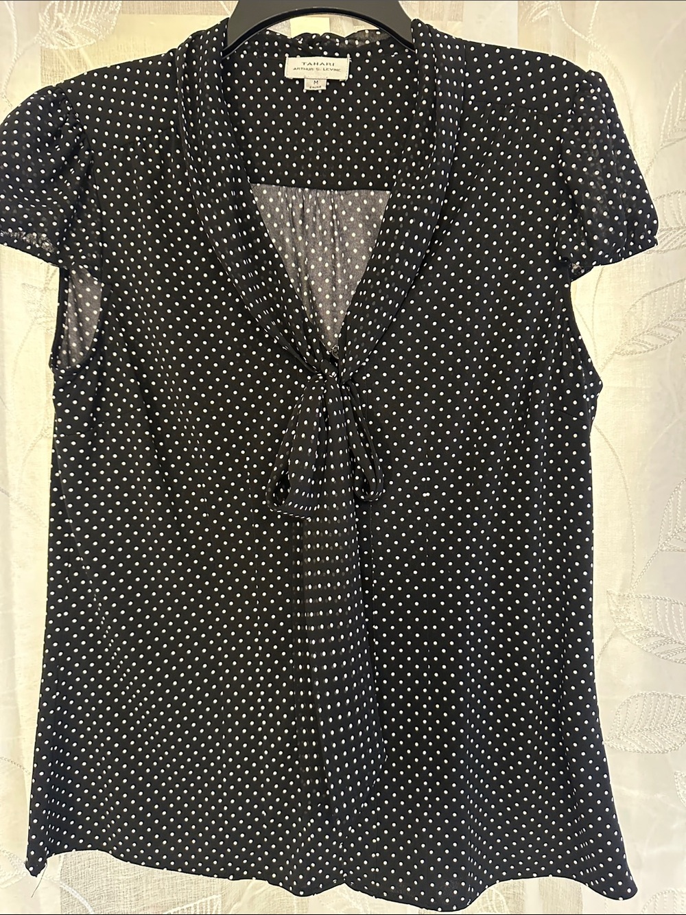 Tahari Black & White Polka Dot Tie-Front Blouse
